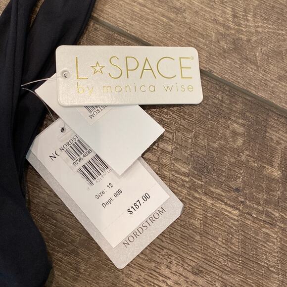 NWT L SPACE by Monica Wise Black One Piece Swim Suit Size 12 - Picture 6 of 14